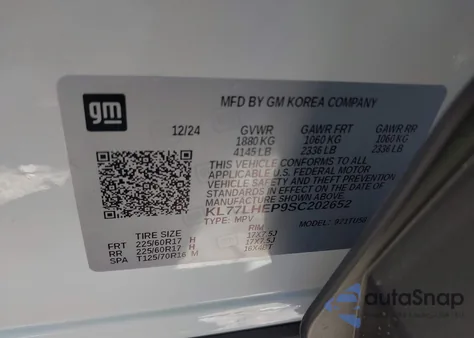 2025 Chevrolet Trax Fwd Lt from USA, damaged, VIN KL77LHEP9SC202652